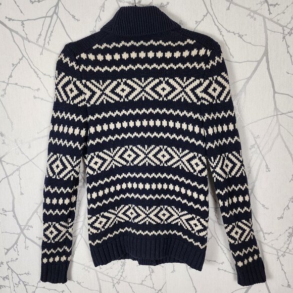 Banana Republic Navy Aztec Cotton Wool Blend Shawl Collar Cardigan - Picture 3 of 5